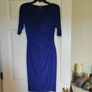 Ralph Lauren Blue Ruched Wrap Midi Dress